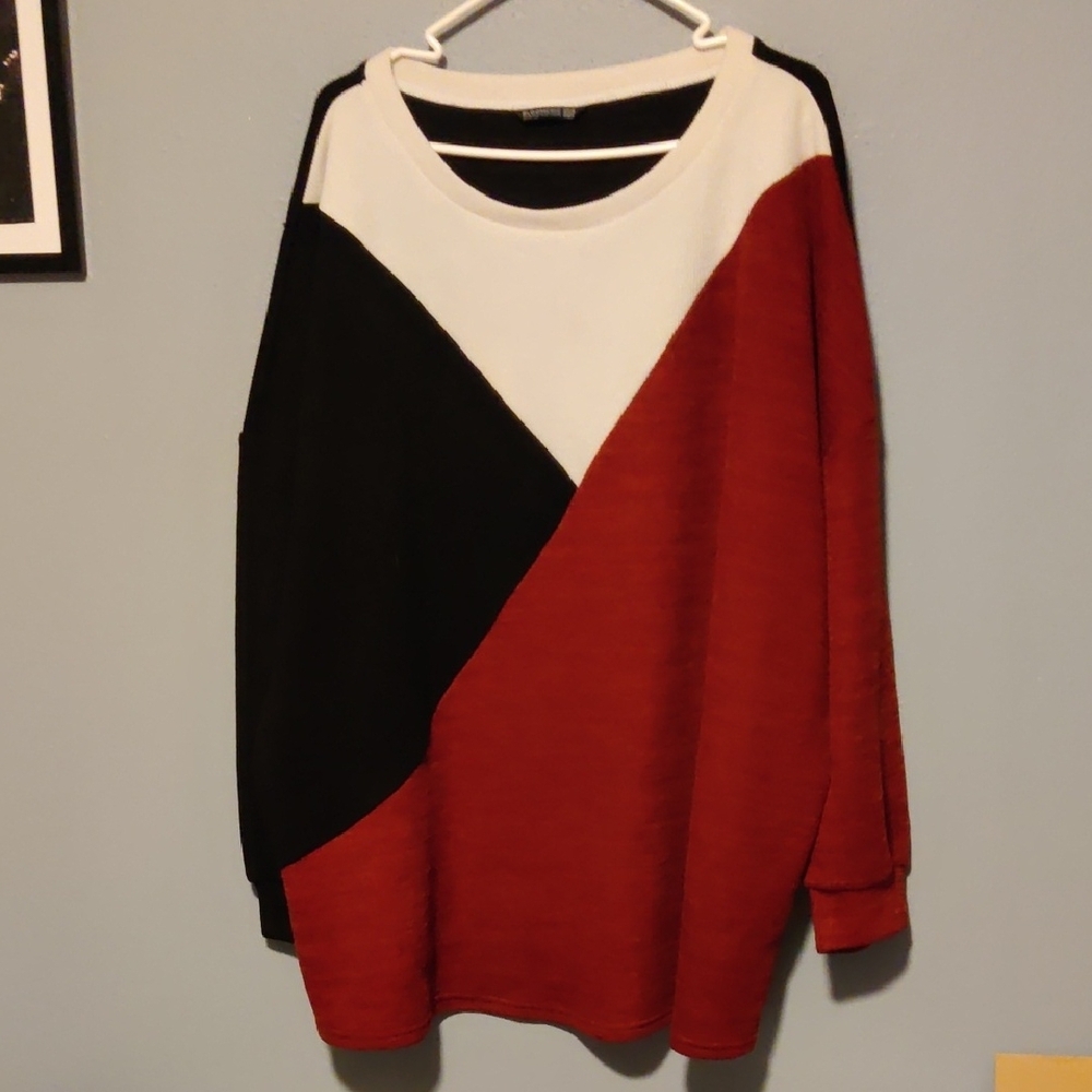 Colorblock Sweater in Red, Black, and White